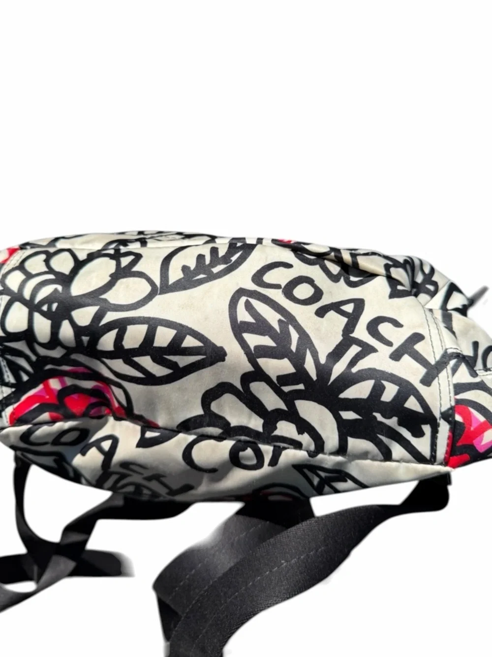 Coach Poppy Floral Canvas Drawstring Backpack - Black, White & pinkish F16582